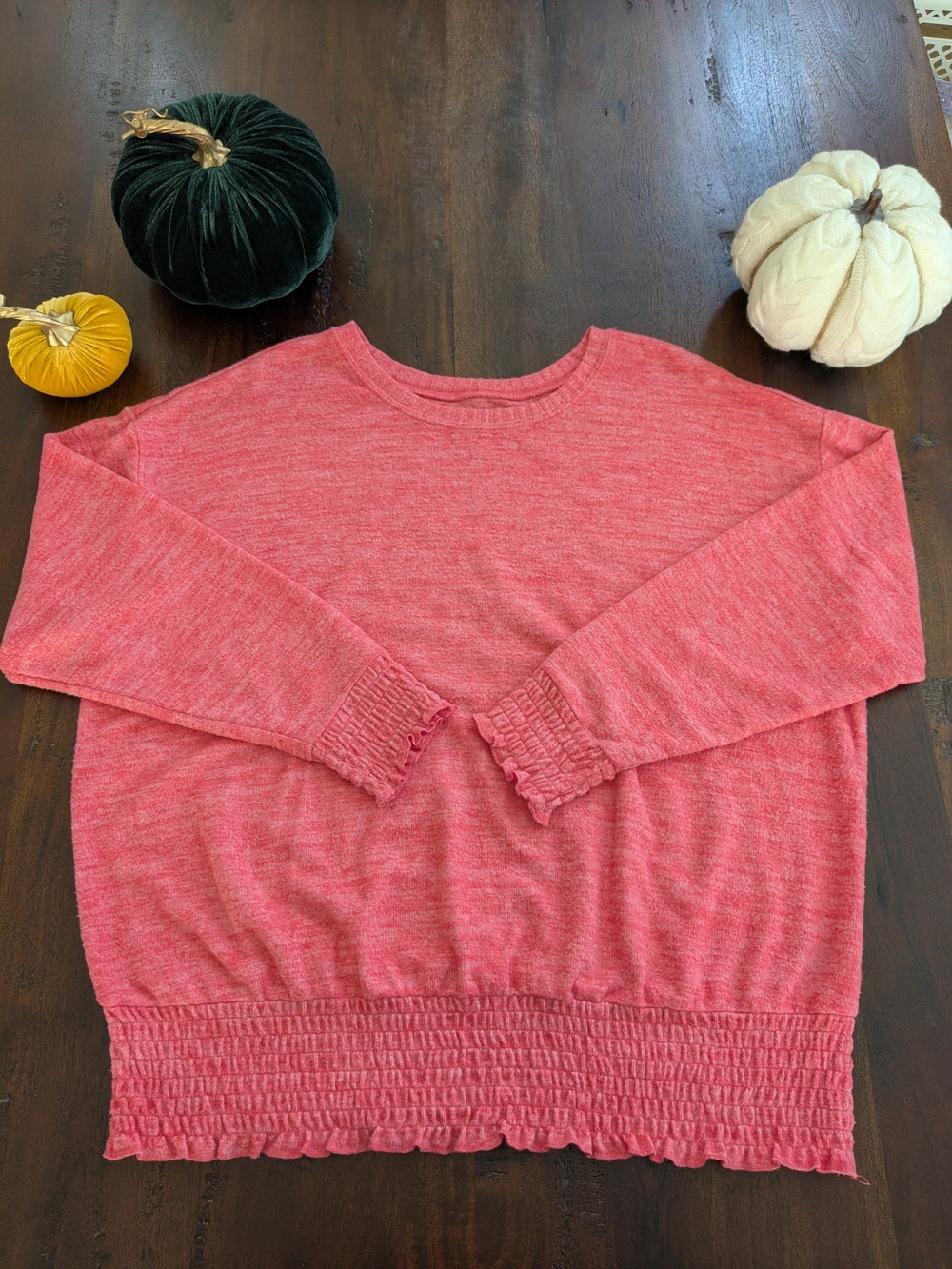 torrid Coral Pink Crewneck Sweater with Smocked Hem & Cuffs